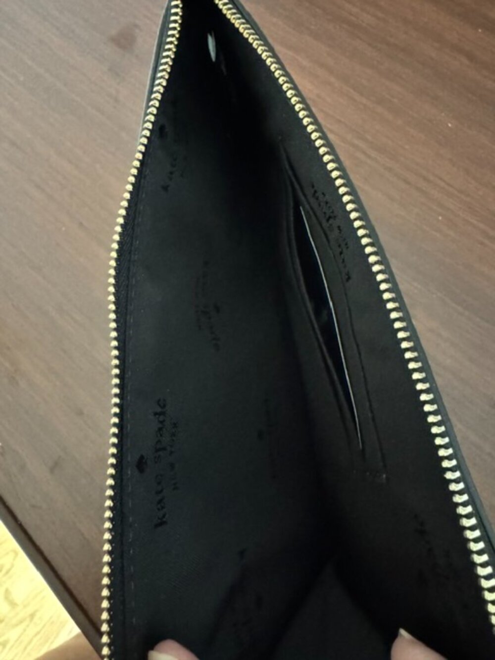 Kate Spade Lucy Medium L-Zip Wristlet Black Pebbled Leather Gold Hardware NWT - Picture 5 of 9